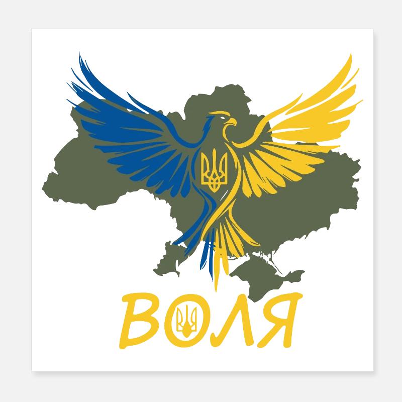 Volya Eagle on Ukraine Map Poster 8" x 8" (20x20 cm)