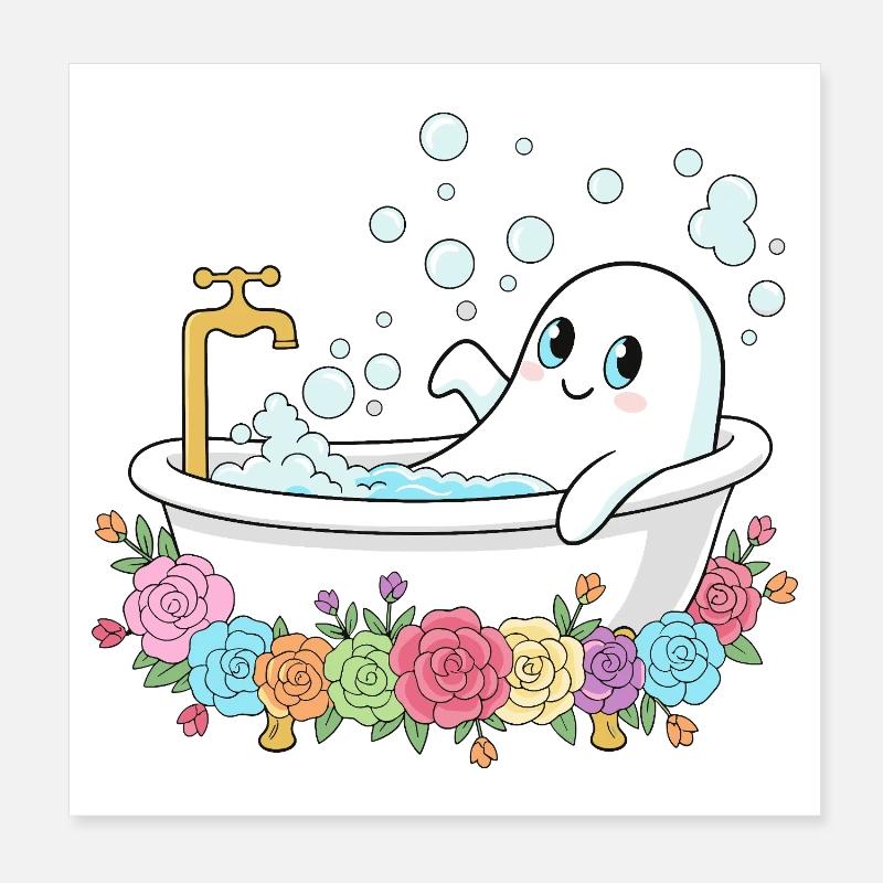 Drôle de fantôme dans le bain de fleurs Poster 20 x 20 cm