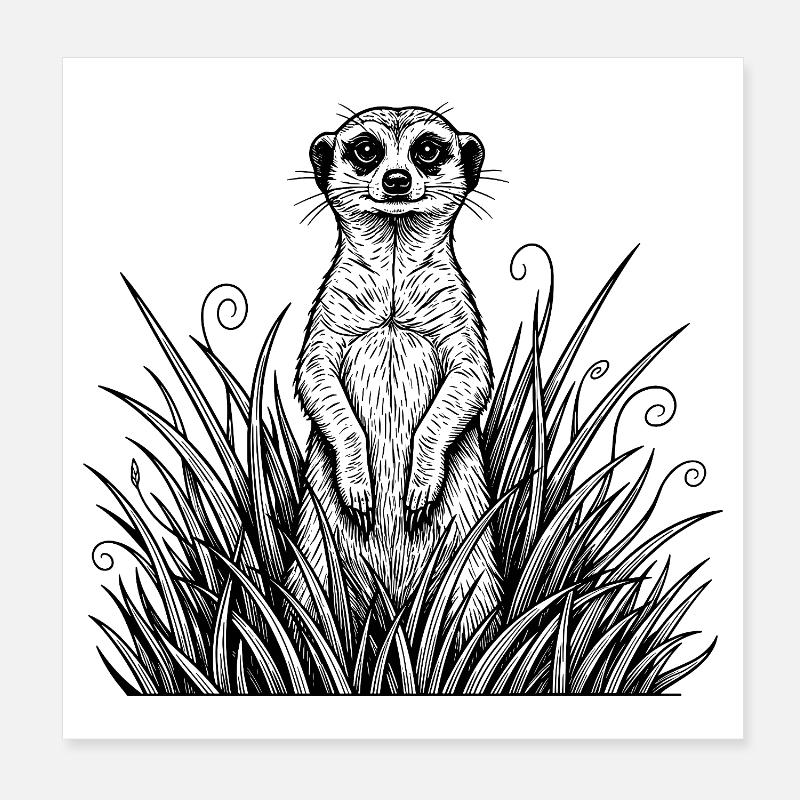 Erdmännchen im Gras Poster 20x20 cm