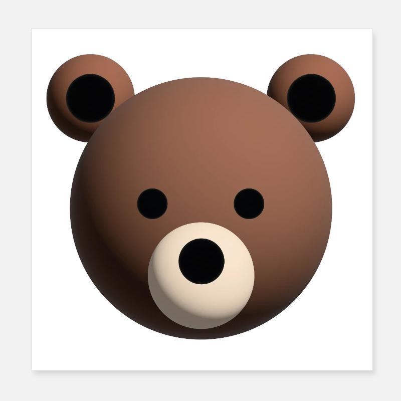 3D Brown Bear Face – Cute Mascot Poster 8" x 8" (20x20 cm)
