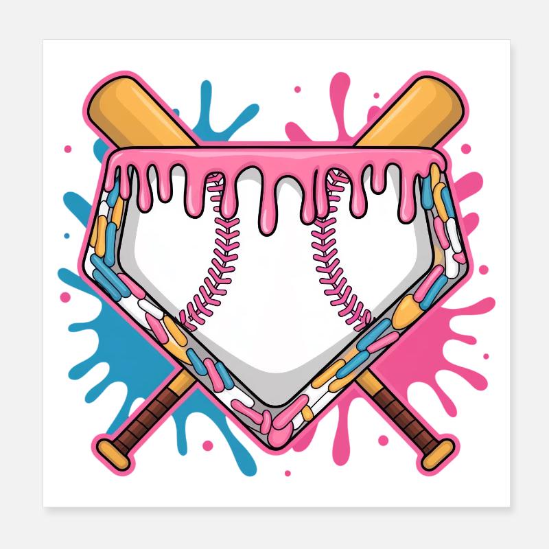 Plaque de baseball avec glaçage rose et batte Poster 20 x 20 cm