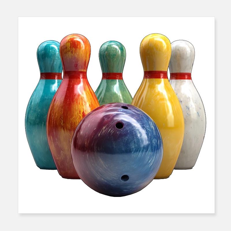 Colorful Bowling Scene Pattern Poster 8" x 8" (20x20 cm)