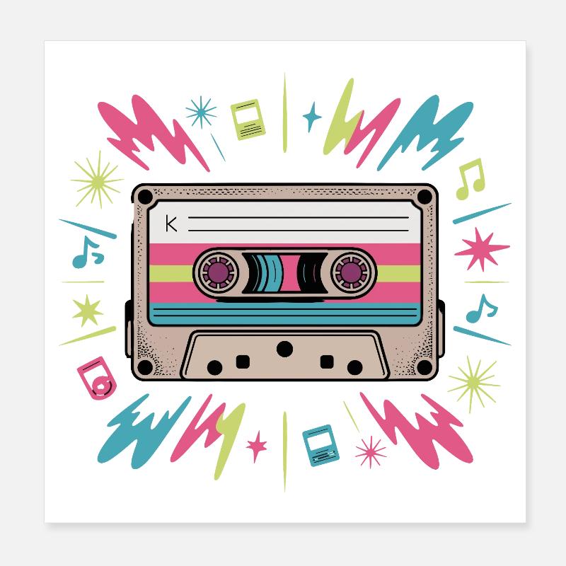K Mixtape Cassette Rétro Années 80 Musique des années 90 Poster 20 x 20 cm