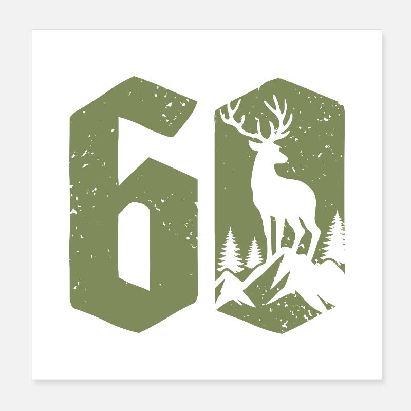 Chasseur 60e anniversaire Chasse 60 ans Nombre Cerf Poster 20 x 20 cm