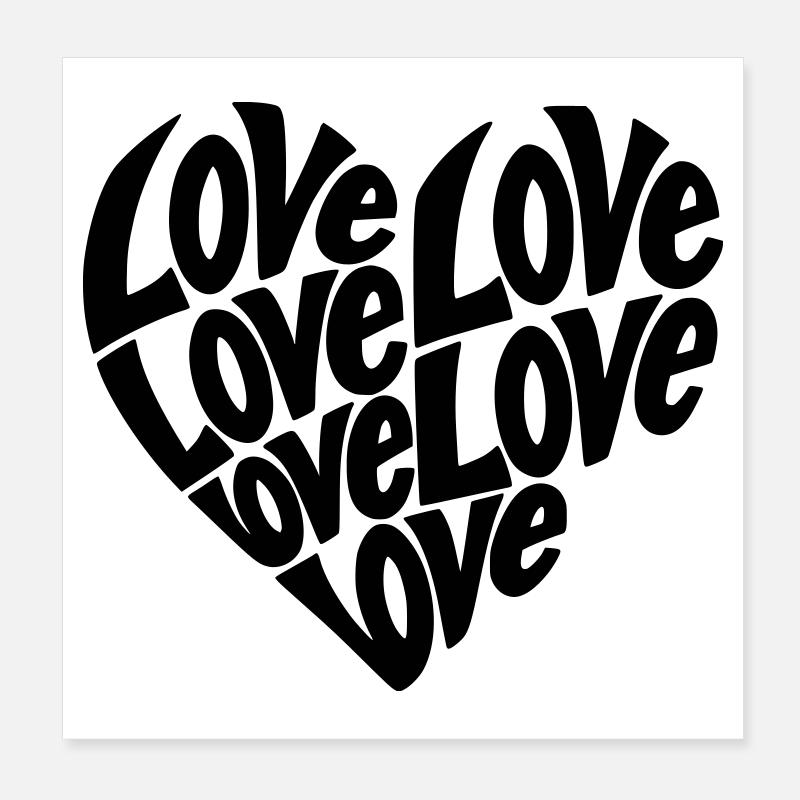 Typographie de forme de cœur d’amour - Variable de couleur Poster 20 x 20 cm