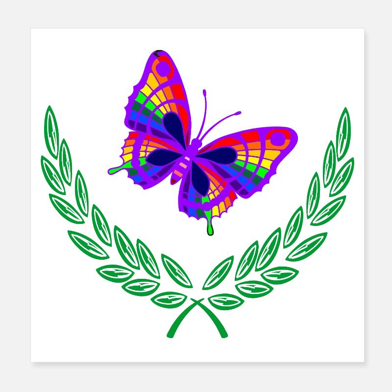 Papillon en couronne de laurier vert Poster 20 x 20 cm