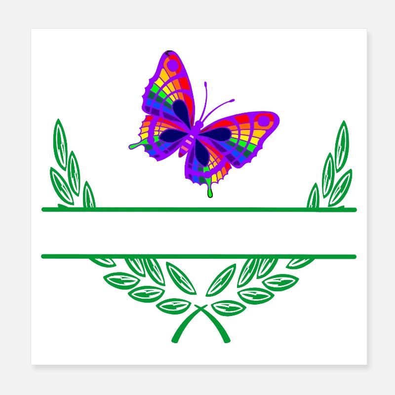 Butterfly Laurel Wreath with Namespace Poster 8" x 8" (20x20 cm)