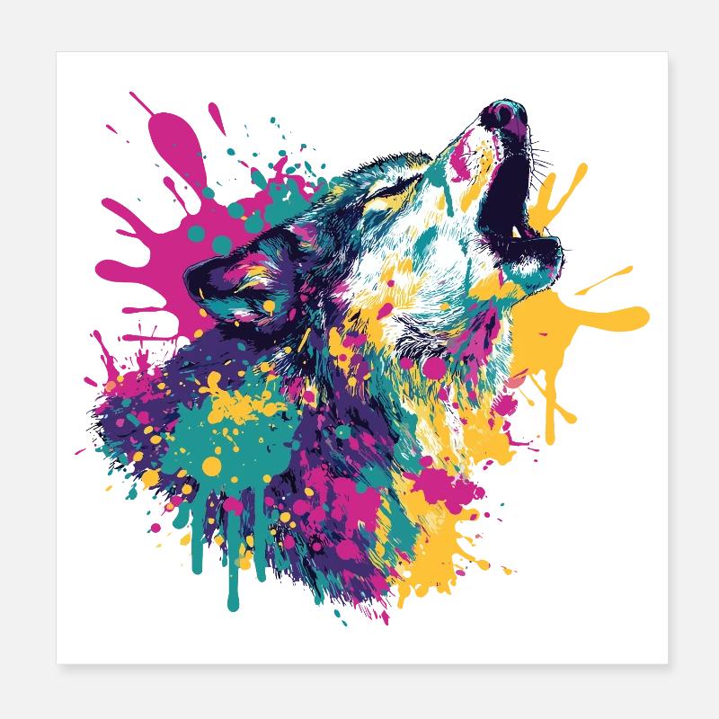 Wolf in color explosion style Poster 8" x 8" (20x20 cm)