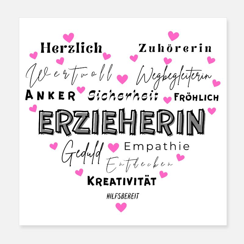 Institutrice de maternelle Herz Poster 20 x 20 cm