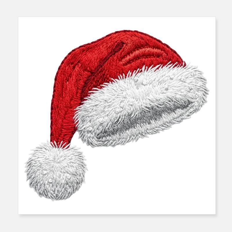 Chapeau classique du Père Noël brodé et douillet (imprimé) Poster 20 x 20 cm