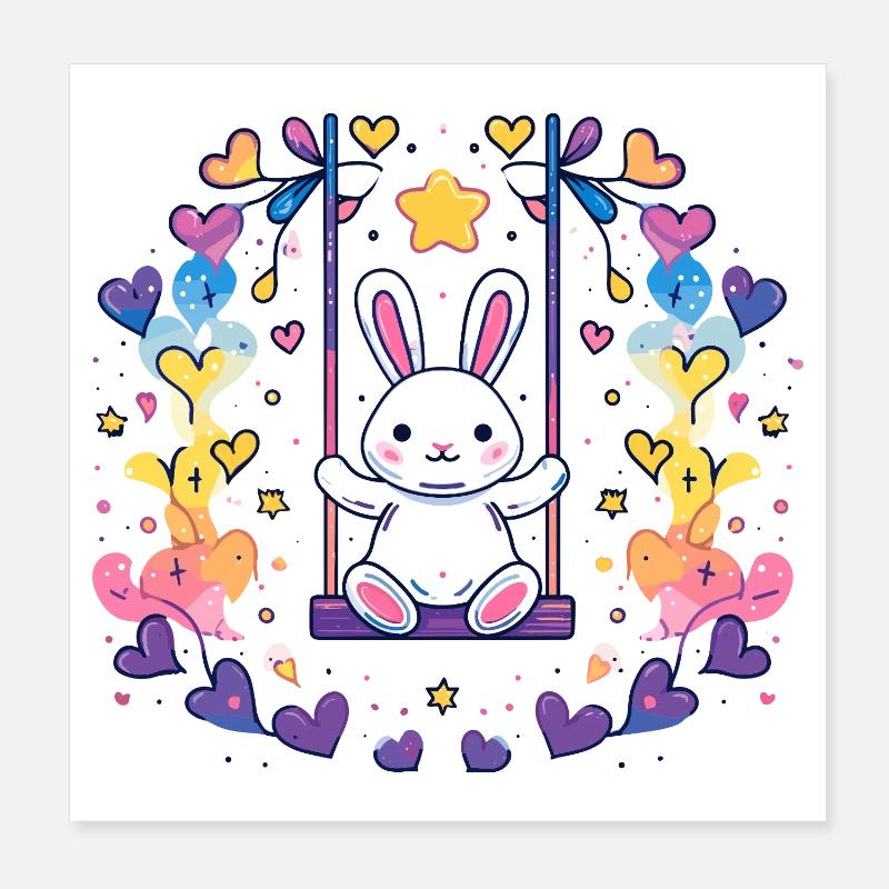 Fröhliches Bunny-Schaukel-Design Poster 20x20 cm