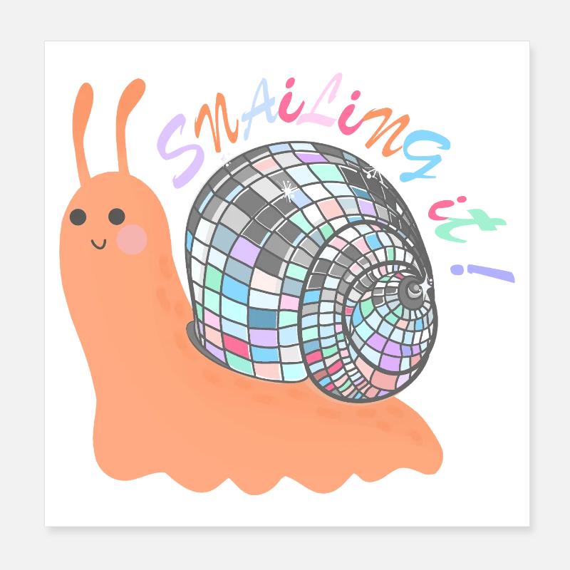 Snailing It! – Bunte Schnecke mit Disco-Kugel - Poster 20x20 cm - Weiß