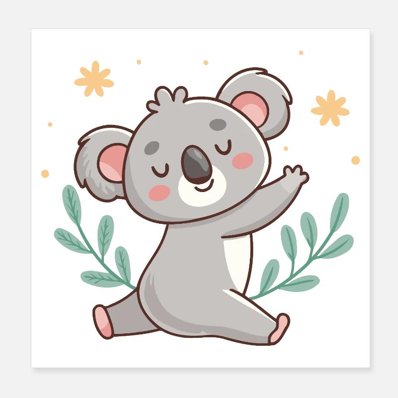 Pastel Relaxed Koala with Foliage Poster 8" x 8" (20x20 cm)