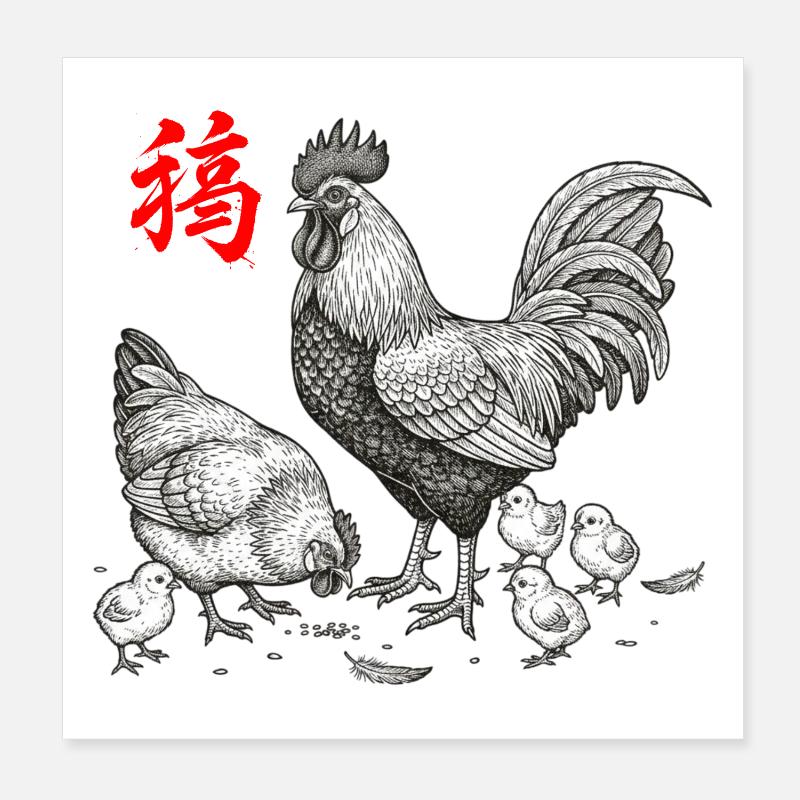 Chicken Keeping Asian Poster 8" x 8" (20x20 cm)