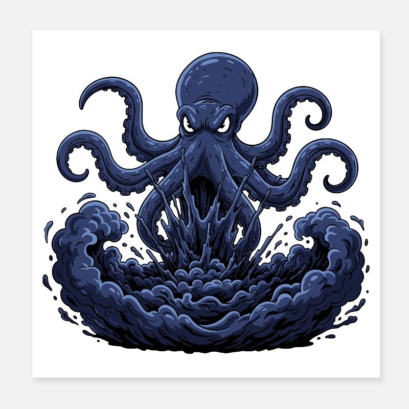 Oktopus Sturm aus Tiefe Poster 20x20 cm