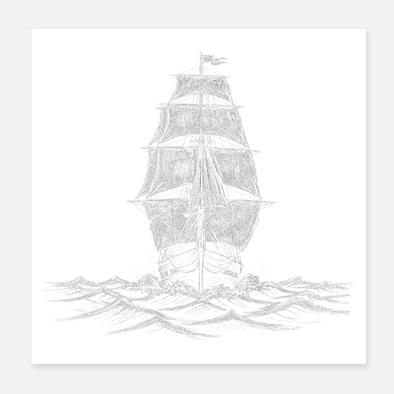 Bateau à voilier blanc dessinant une impression d’art Poster 20 x 20 cm