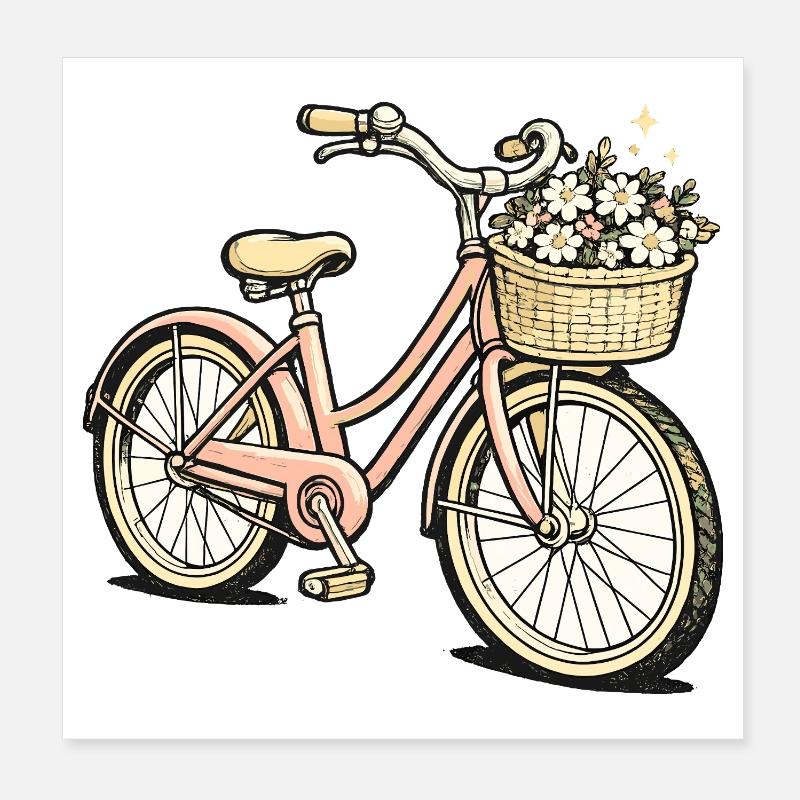 Flower Basket Bicycle Pastel Style Poster 8" x 8" (20x20 cm)
