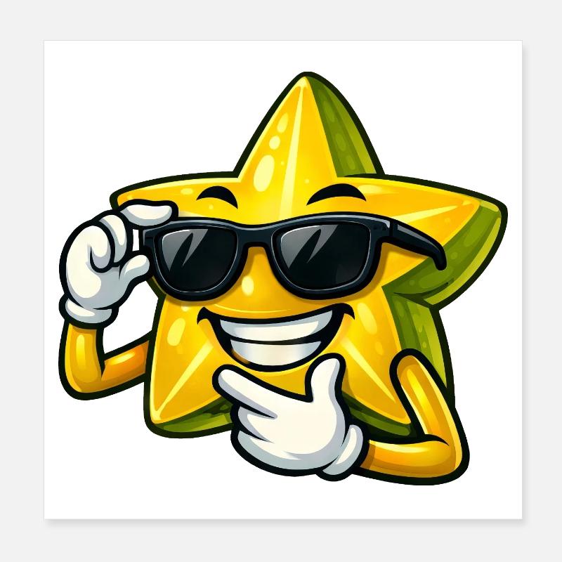 Coole Sternfrucht Cartoon Design Sommer Obst Comic Poster 20x20 cm