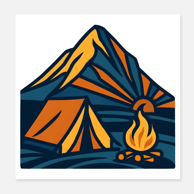 Mountain Tent Campfire Evening Poster 8" x 8" (20x20 cm)
