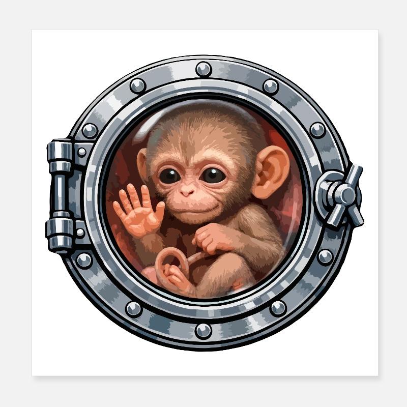Bébé singe dans la trappe métallique Poster 20 x 20 cm