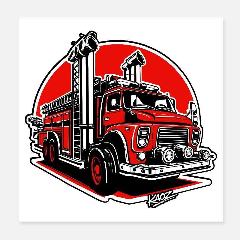 Crimson Fire Engine Illustration Poster 8" x 8" (20x20 cm)