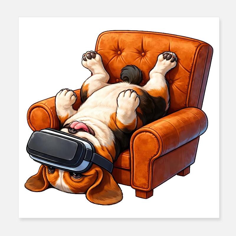 Chien avec des lunettes VR dans le fauteuil Poster 20 x 20 cm