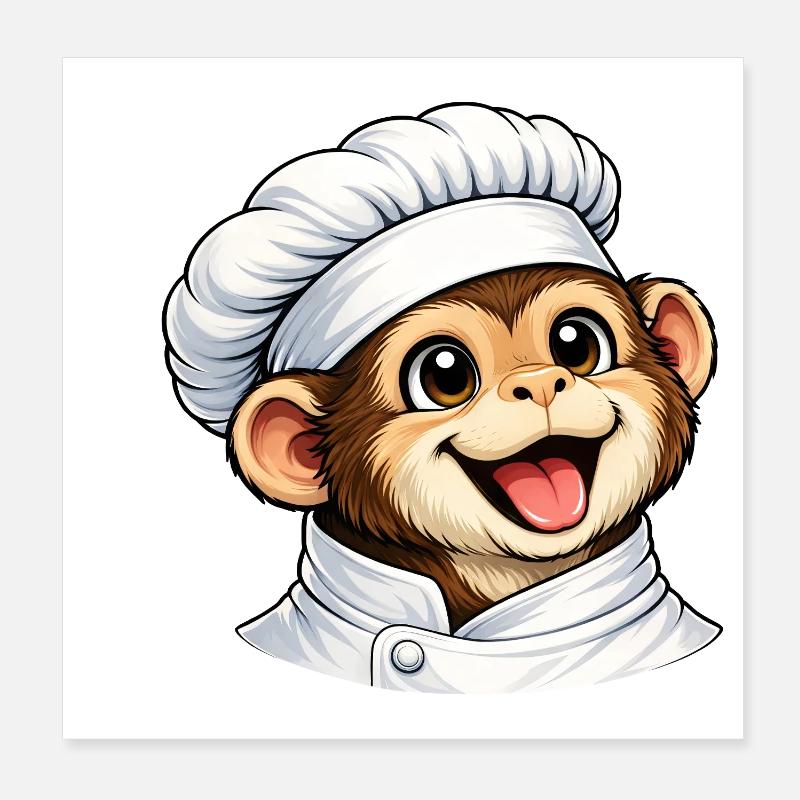 Dessin animé Singe Chef Mignon Poster 20 x 20 cm