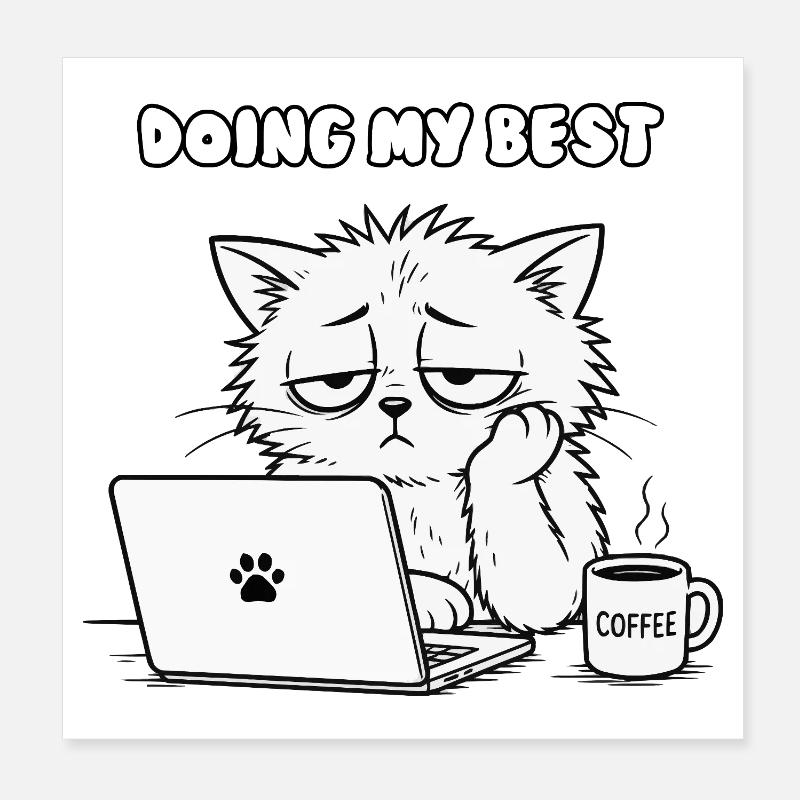 Motivation dans le bureau félin Poster 20 x 20 cm