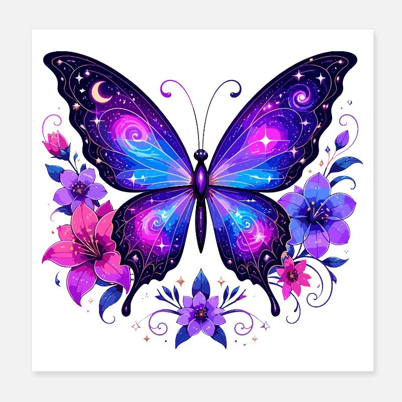 Galaxy Schmetterling Blumen Poster 20x20 cm
