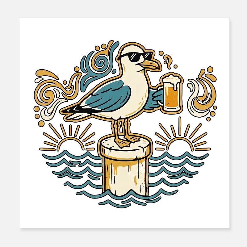 Beer Seagull Poster 8" x 8" (20x20 cm)