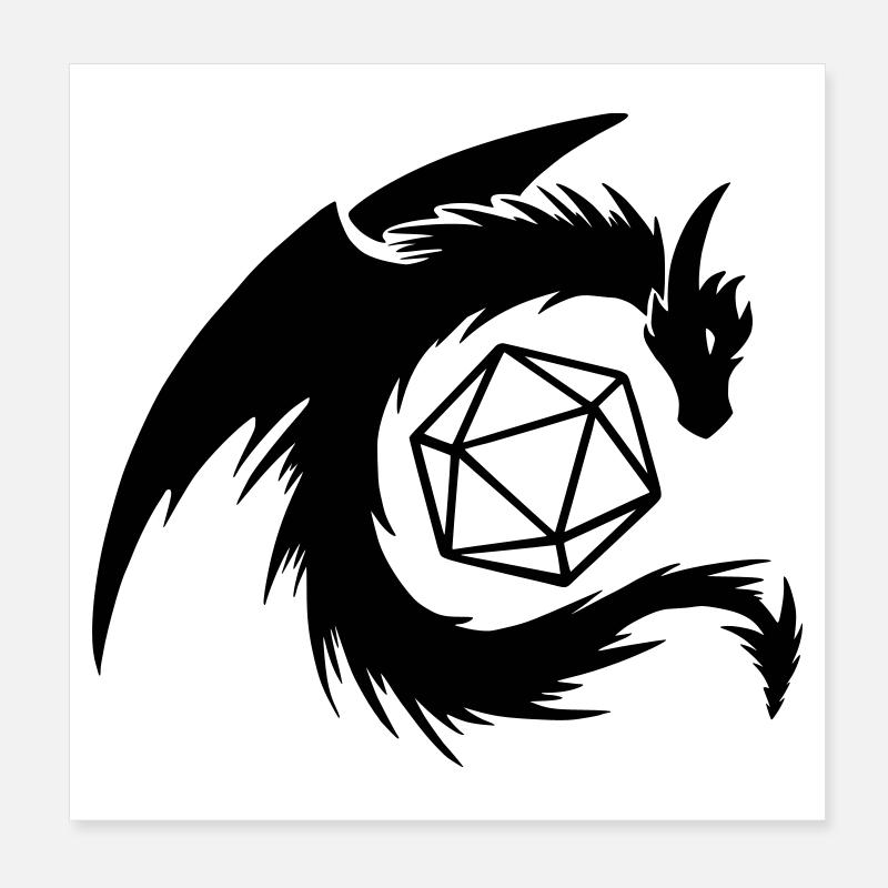Drache mit W20 Würfel Poster 20x20 cm