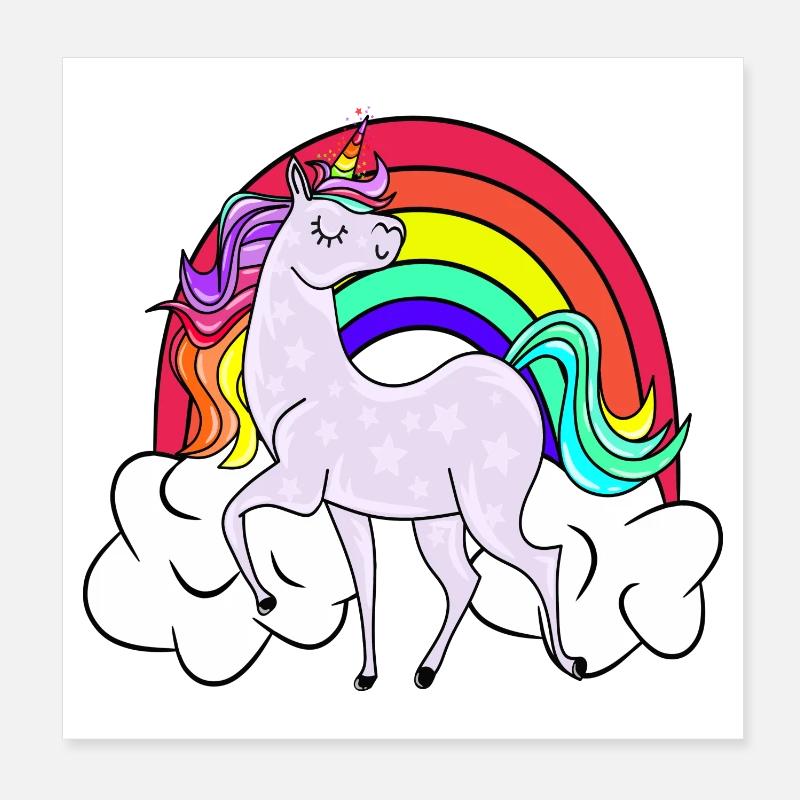 Unicorn with rainbow and clouds Poster 8" x 8" (20x20 cm)