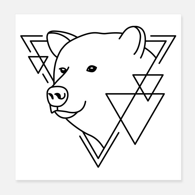 Bear in Geometric Shape - Line Art Design Poster 8" x 8" (20x20 cm)