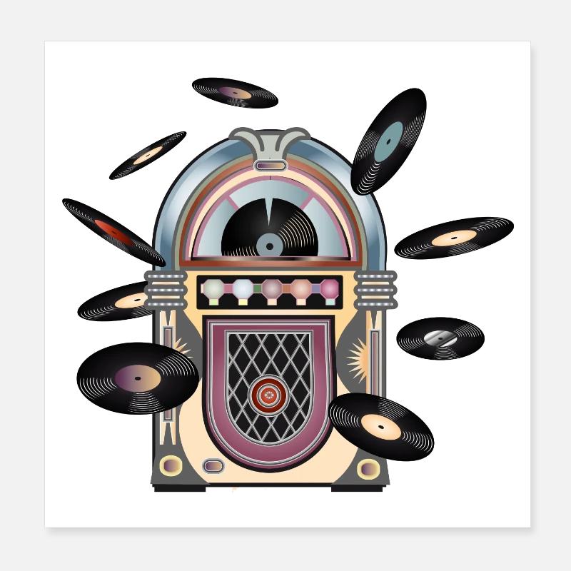 Jukebox au look rétro avec des disques Poster 20 x 20 cm