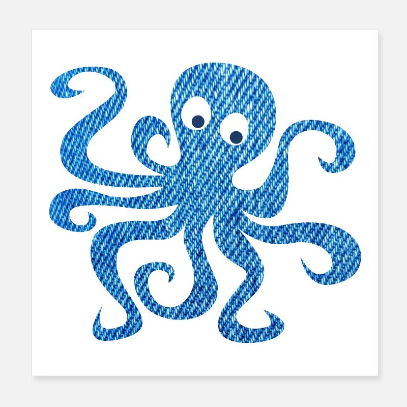Octopus Octopus Jeans Pattern Enfants Mer Océan Poster 20 x 20 cm
