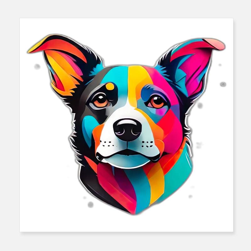 visage de chien coloré - Poster 20 x 20 cm - blanc