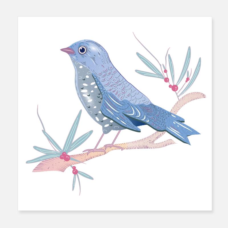 bluish bird with mistletoe in winter mood Poster 8" x 8" (20x20 cm)