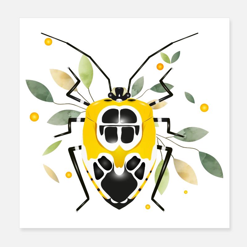 Runibia decorata Creepy Crawly jaune noir avec feuillage Poster 20 x 20 cm