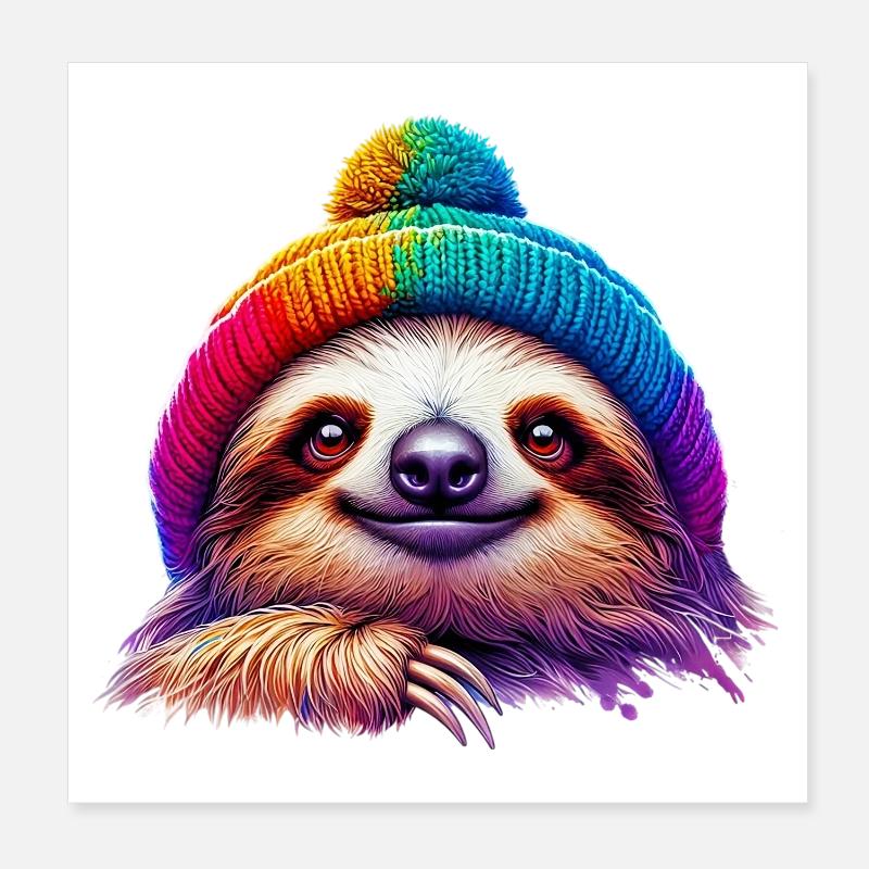 Sloth with wool cap hat Poster 8" x 8" (20x20 cm)