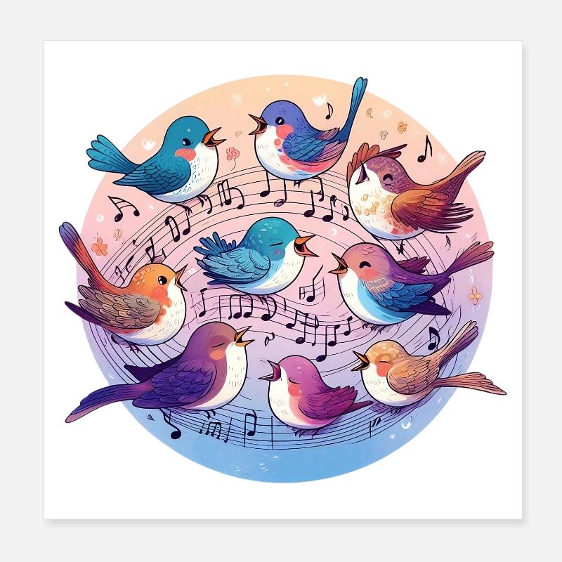 Birds sing on sheet music Poster 8" x 8" (20x20 cm)