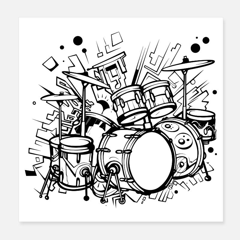 Drum Sketch Poster 8" x 8" (20x20 cm)