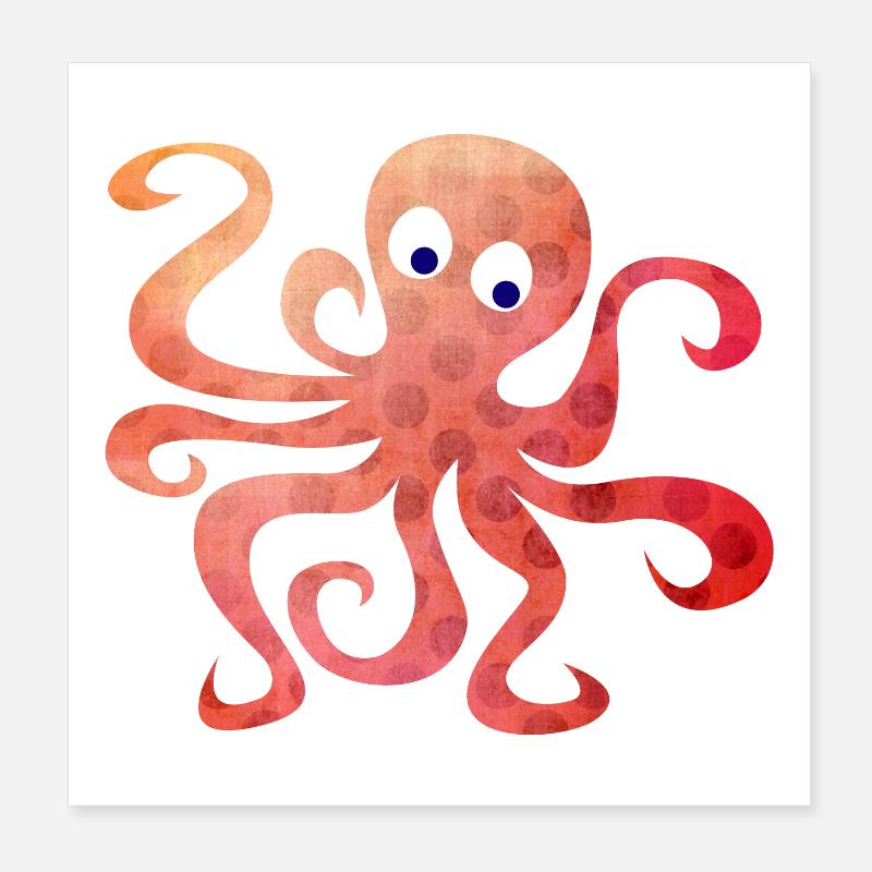 Octopus Dots Squid Tentacule Bande dessinée - Poster 20 x 20 cm - blanc