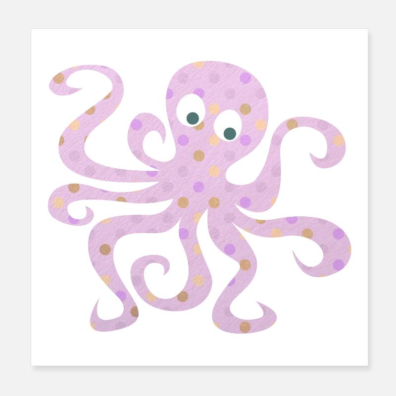 Octopus Dots Pink Dots Nursery Squid Poster 8" x 8" (20x20 cm)