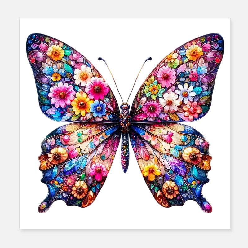 Papillon décoré de fleurs Poster 20 x 20 cm