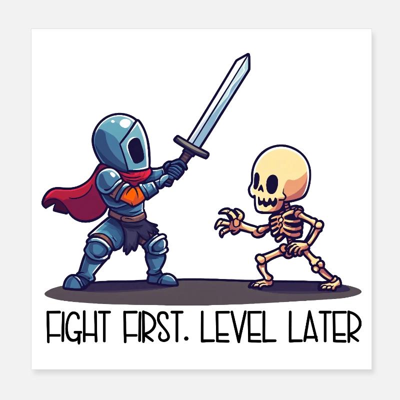 First Fight, Level Later – Ritter vs Skelett Poster 20x20 cm