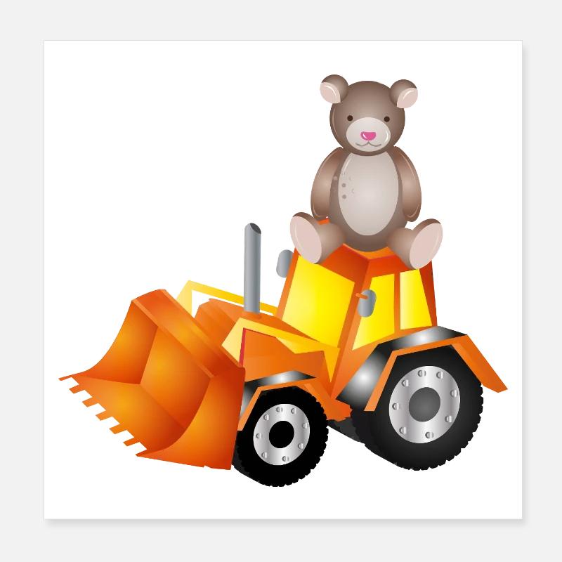 Teddy bear on excavator – sweet and strong at the same time Poster 8" x 8" (20x20 cm)