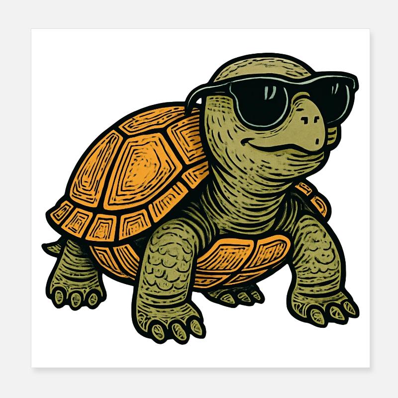 Cool turtle with sunglasses Poster 8" x 8" (20x20 cm)