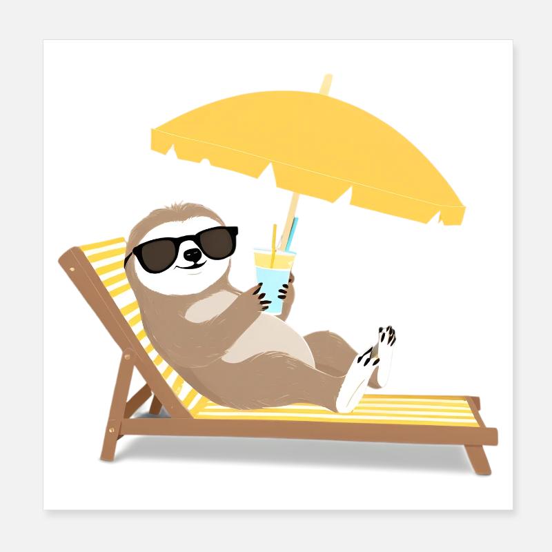 Faultier mit Sonnenbrille und Cocktail Poster 20x20 cm