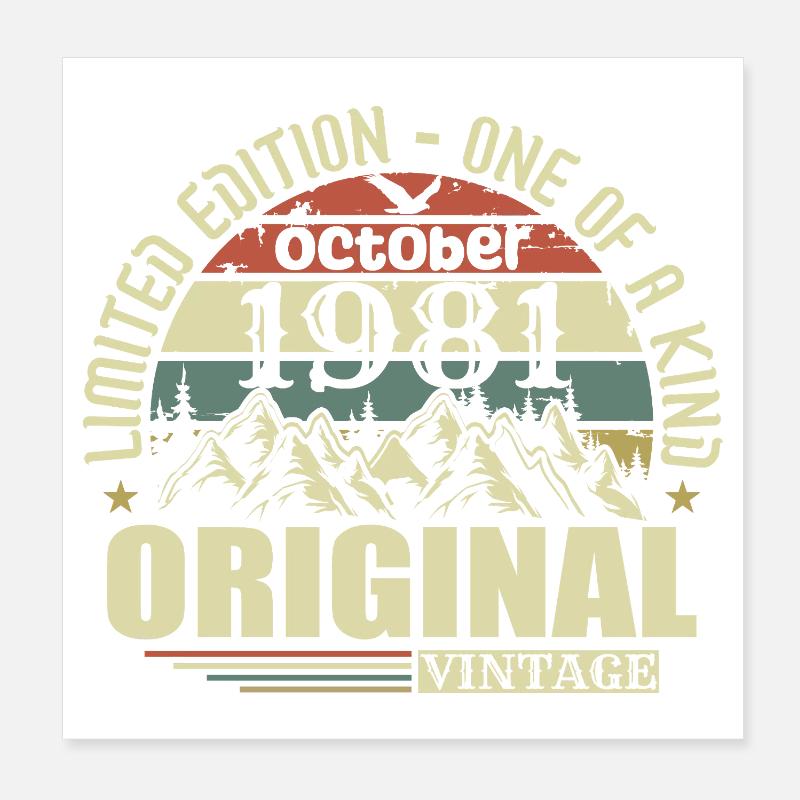 Octobre 1981 - Cadeau 44ème anniversaire Octobre Poster 20 x 20 cm