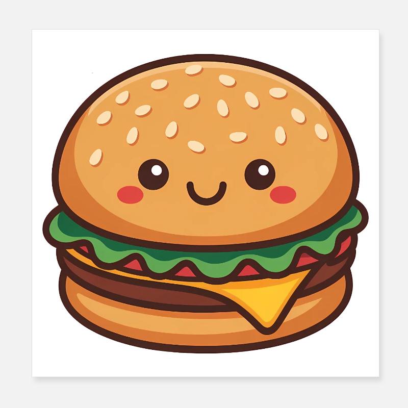 Kawaii Hamburger Poster 20 x 20 cm